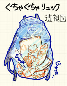 リュックの中身がぐちゃぐちゃのイラスト